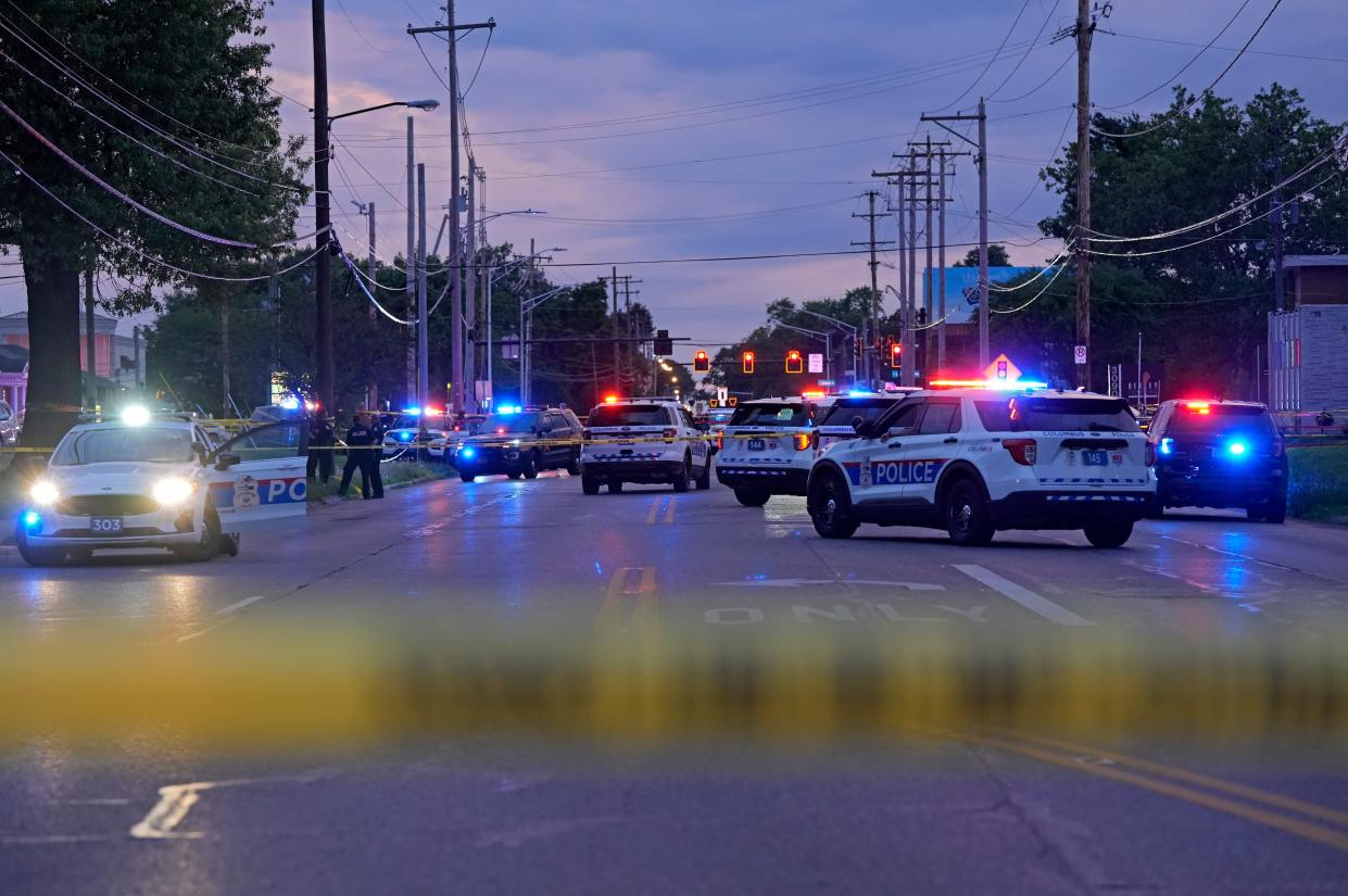 July 8, 2023; Columbus, Oh., USA;  A person has died after a shooting involving at least one Columbus police officer and one Franklin County Sheriff's deputy Saturday evening on the city's East Side. The shooting happened around 8 p.m. in the 3000 and 3100 blocks of East Livingston Avenue, near James Road.