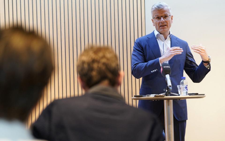 Moller-Maersk chief executive Vincent Clerc addresses journalists - Ritzau Scanpix/Liselotte Sabroe via REUTERS