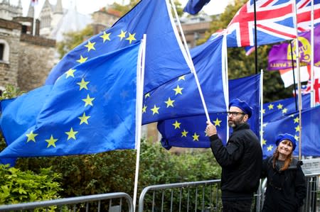 Anti-Brexit protesters demonstrate outside the Houses of Parliament in London