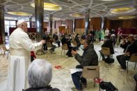 Pope Francis visits a vaccination centre at the Paul VI Hall