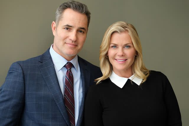 <p>Bettina Strauss/Hallmark Channel</p> Victor Webster and Alison Sweeney in 'One Bad Apple - A Hannah Swensen Mystery'