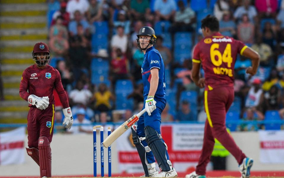 Zak Crawley reacts after being bowled for 3