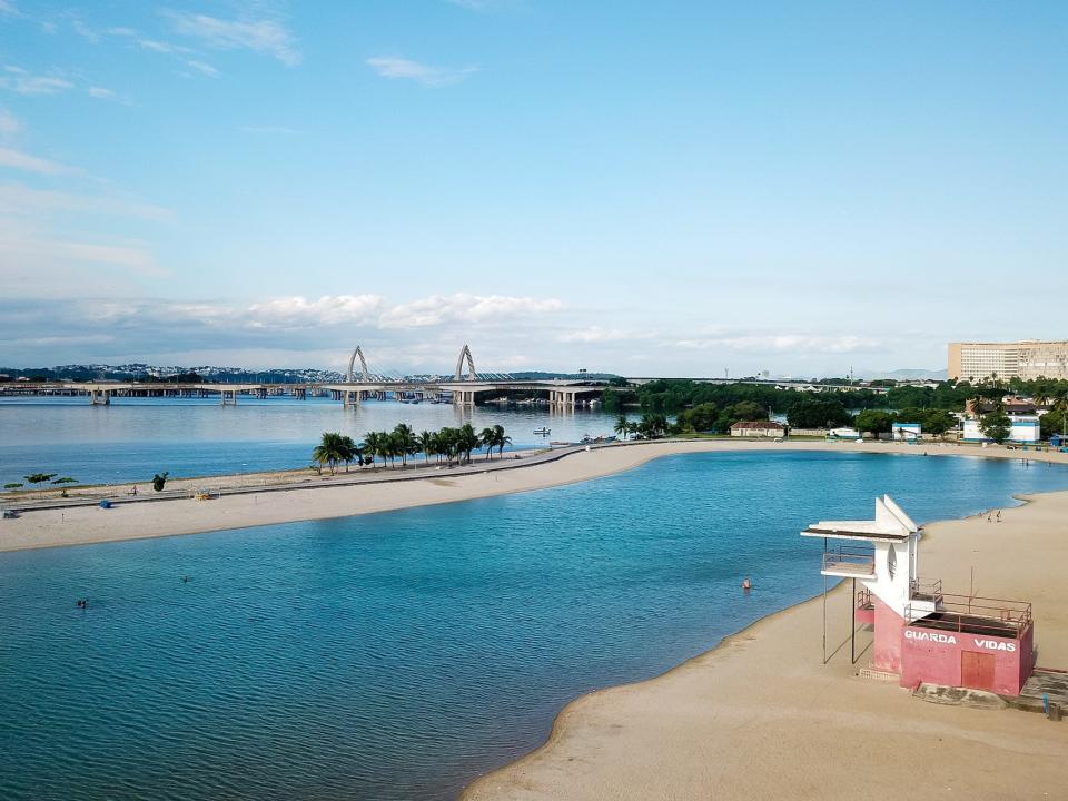 An aerial view of a deserted Piscinao de Ramos amidst the coronavirus (COVID-19) pandemic on March 28, 2020 in Rio de Janeiro, Brazil