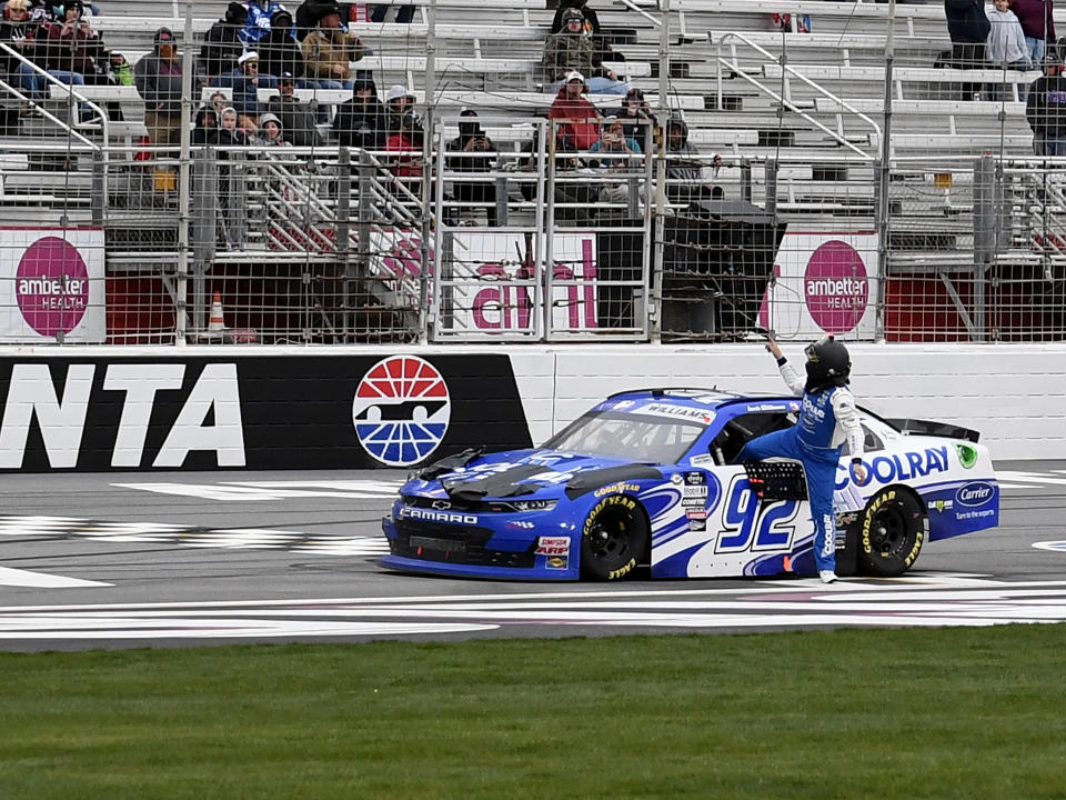 Josh Williams got out of his car during the Xfinity Series race at Atlanta after he was unhappy with NASCAR's mandate that he park his car. (Photo by Jeffrey Vest/Icon Sportswire via Getty Images)