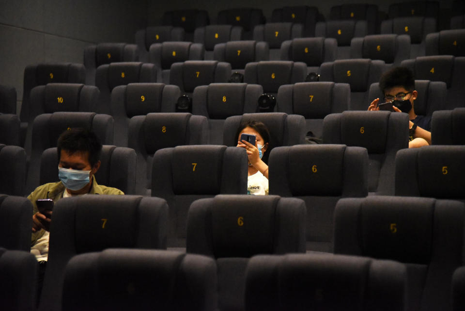 JINAN, July 20, 2020  -- Seat distancing is applied at a movie theater which has reopened in Jinan, east China's Shandong Province, July 20, 2020.   Some movie theaters have reopened on Monday in Jinan on the premise that proper prevention and control measures have been put into place. (Photo by Wang Kai/Xinhua via Getty) (Xinhua/Wang Kai via Getty Images)