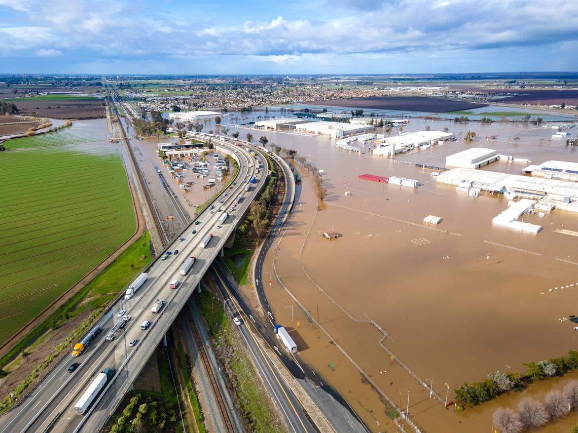 Flooding in Merced County in the area of Ashby Road and Highway 99 in January 2023 is shown here.
