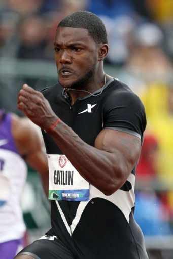 US sprint heavyweights Tyson Gay and Justin Gatlin (pictured on June 23) will go head-to-head in the Diamond League meeting on Friday, with home hope Christophe Lemaitre also hoping to show his form ahead of the fast-approaching London Olympics