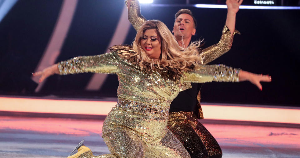 Gemma Collins and her dance partner Matt Evers during their first ‘DOI’ performance. (REX/Shutterstock)