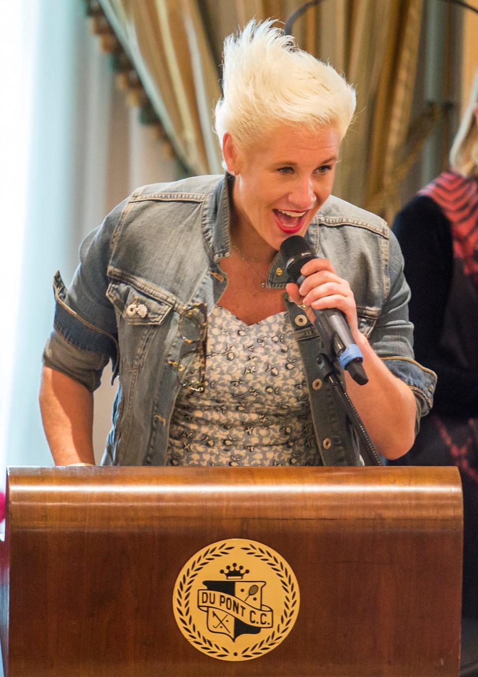 Food Network star Anne Burrell welcomes guests to the 20th Annual Celebrity Chefs Brunch held at the DuPont Country Club in Wilmington in 2017.