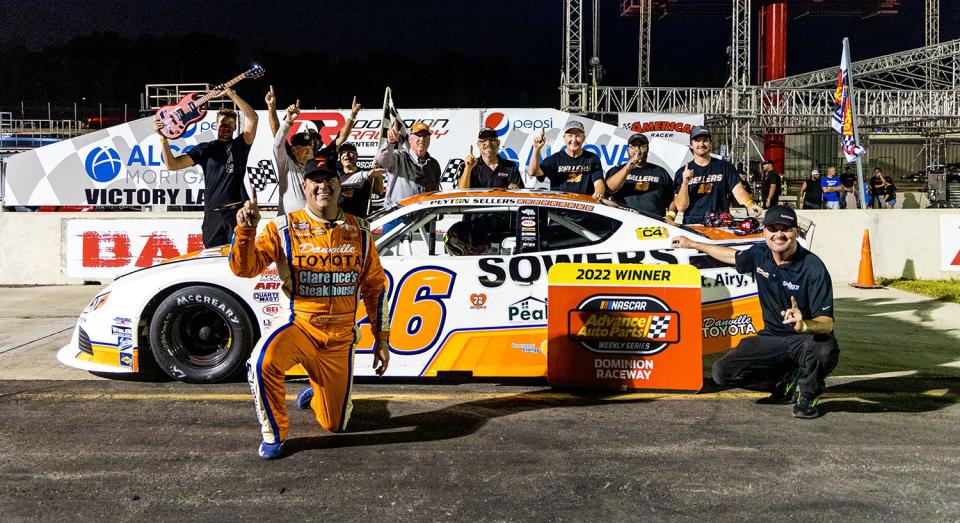 Peyton Sellers celebrates a victory at Dominion Raceway in Woodford, Virginia, on September 17, 2022. (Dinah Mullins/NASCAR)