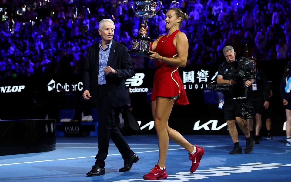 Craig Tiley, the Tennis Australia boss, with Aryna Sabalenka after her Australian Open victory; Female players back ‘Premium Tour’ revolution in plans for complete equal pay