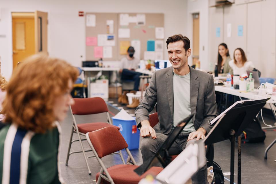 John Behlmann is pictured during a rehearsal for “Shucked.”