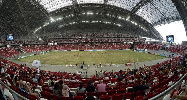 Spectators watch the international rugby 10s tournament at the National Stadium. (AFP file photo)