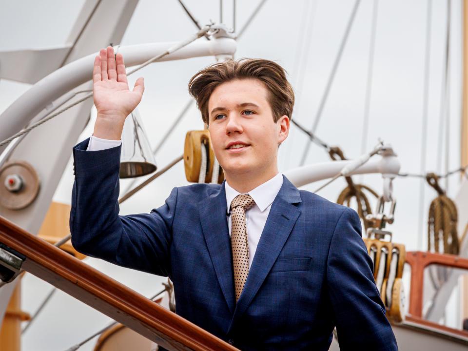 Prince Christian of Denmark arrives at the Royal yaught Dannebrog for a lunch during the 50 years anniversary of Her Queen Margrethe II of Denmark accession to the throne at on September 10, 2022.