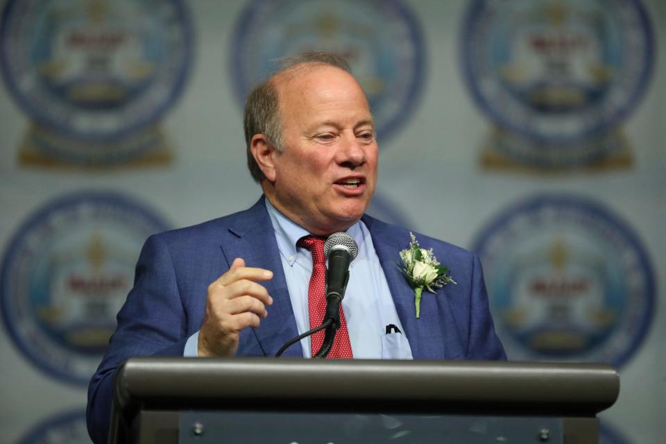 Mayor Mike Duggan speaks to attendees at the NAACP Freedom Fund Dinner Sunday, June 25, 2023.  