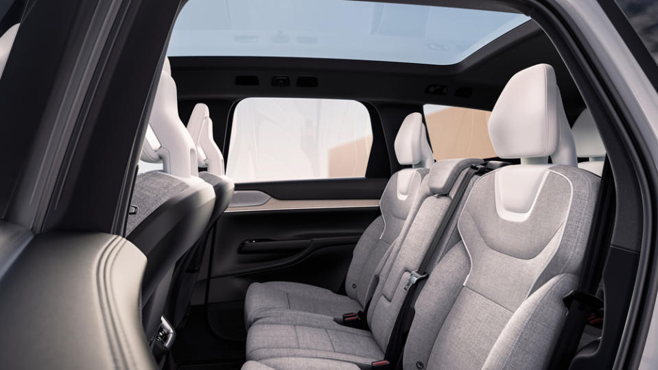 The interior of the all-electric 2024 Volvo EX90 SUV.