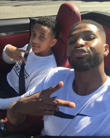 <p>Tristan Thompson Instagram</p> Tristan Thompson and his brother Daniel take a selfie in a car