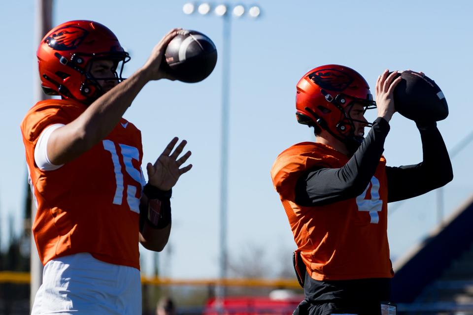 Oregon State football players work on drills at practice at the Eastwood High School on Tuesday, Dec. 26, 2023, as they prepare for the Tony the Tiger Sun Bowl against Norte Dame.