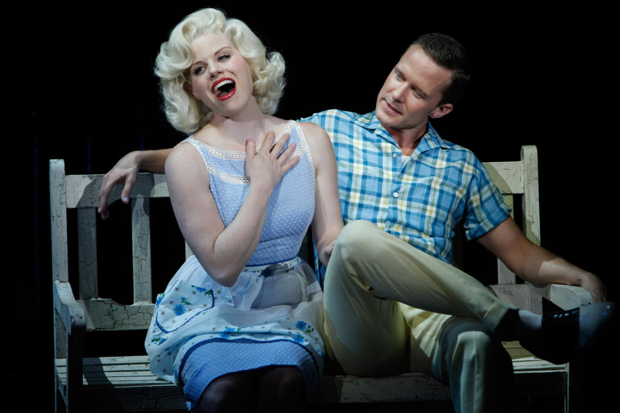 Megan Hilty's Marilyn Monroe sits with Will Chase's Joe DiMaggio on an episode of 