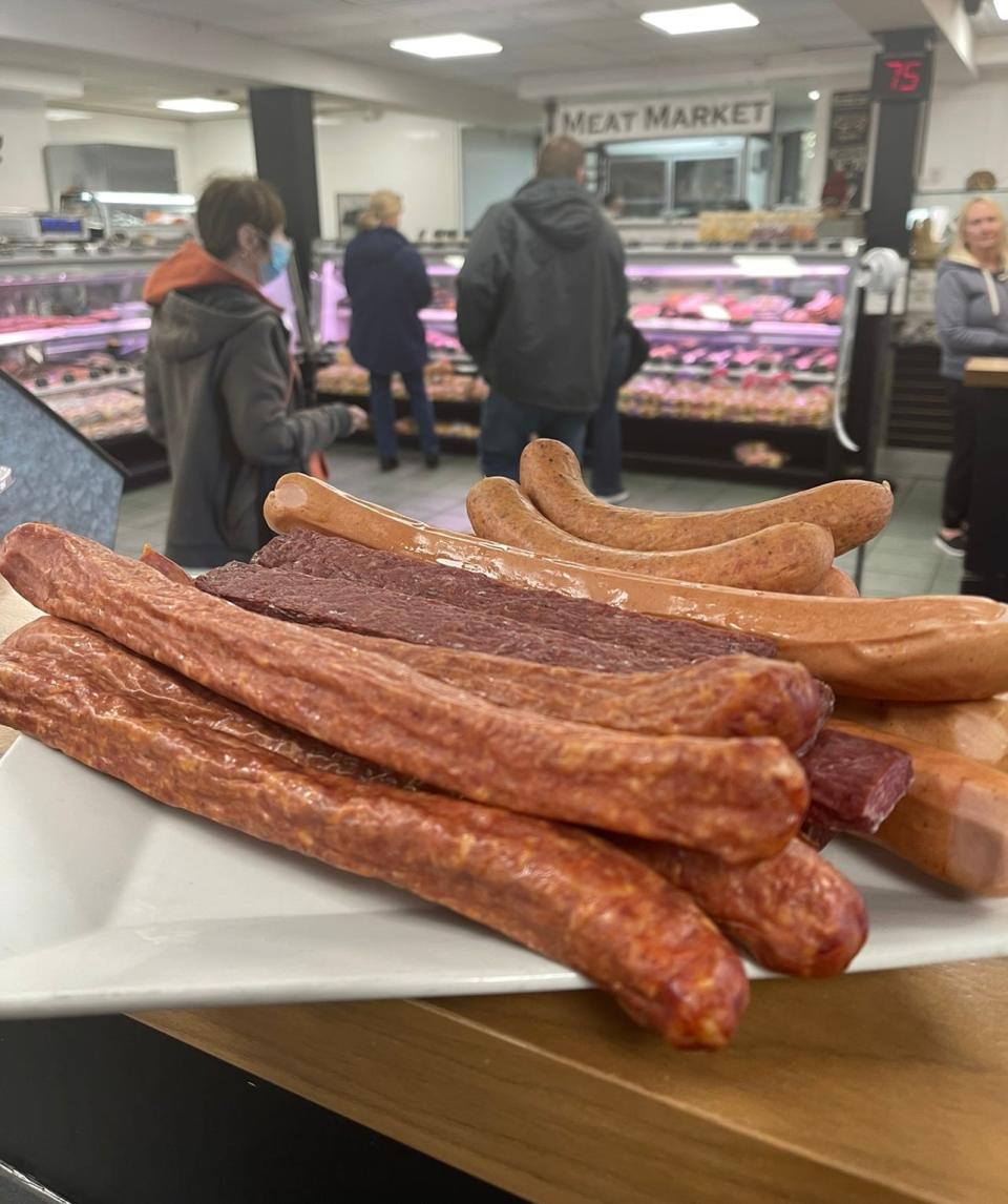 Homemade meat snacks from the German Butcher Shop in Forked River. From front to back: TV Kielbasa, landjager, frankfurters and kielbasa franks.