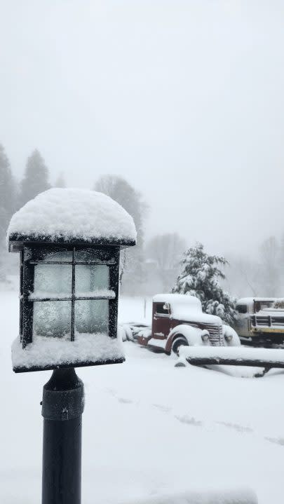 Snow at Bailey's Lodge on Palomar Mountain. (Courtesy of Bailey's on Palomar)