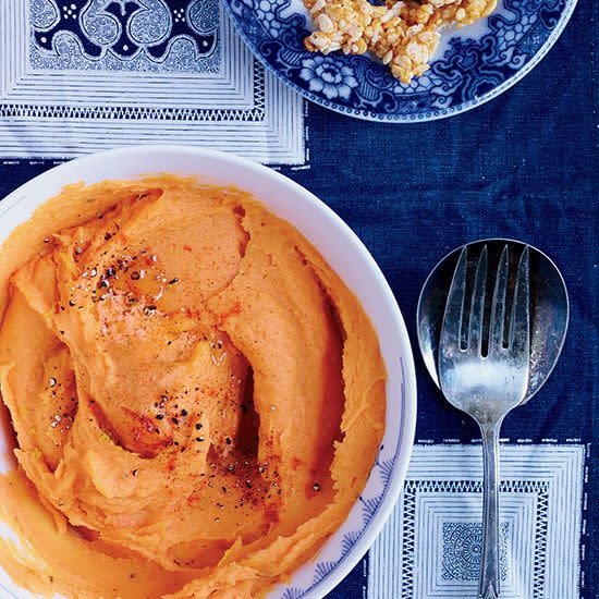 Sweet Potatoes with Crispy Rice Topping