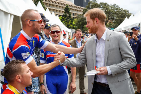 Exclusive behind the scenes of Prince Harry, Duke of Sussex greeting comptetitors during day two of the Invictus Games Sydney 2018 at Sydney Olympic Park on October 21, 2018 in Sydney, Australia. Chris Jackson/Pool via REUTERS