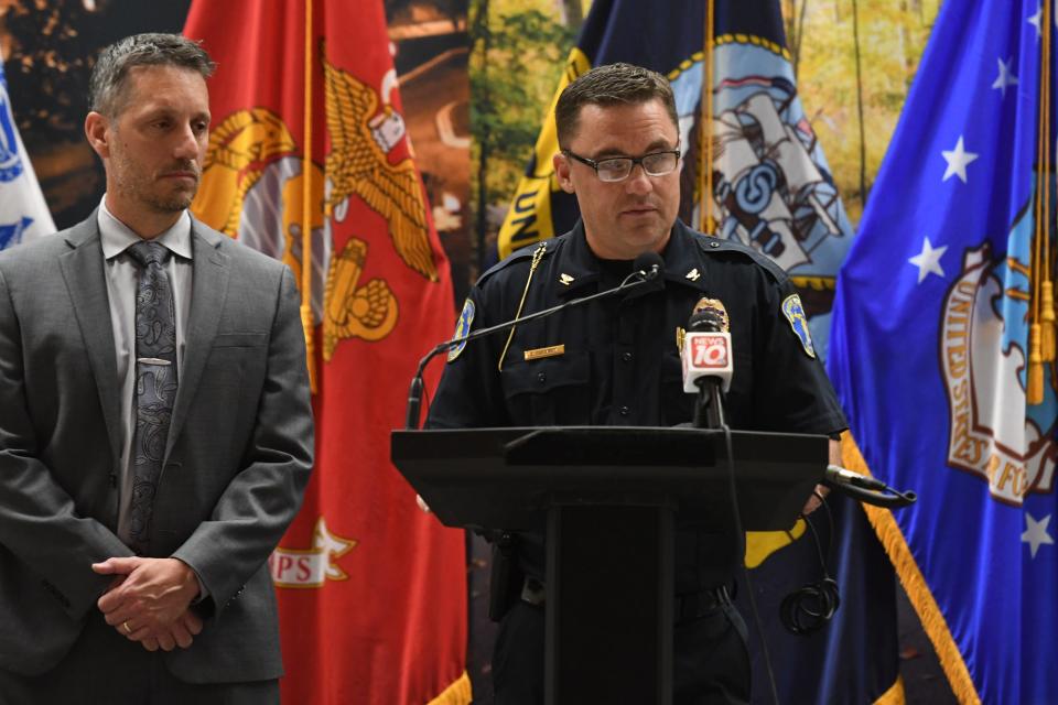 "This is not the outcome anyone hoped for. Our hearts go out to the family." Lansing Police Chief Ellery Sosebee says Wednesday, July 5, 2023, during a press conference at Lansing City Hall, telling the public that the body of missing 2-year-old Wynter Cole Smith was found in Detroit early Wednesday evening.  Also pictured is FBI Supervisory Special Resident Agent Mark Civiletto.