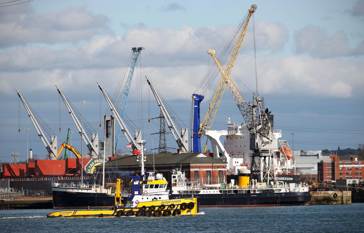 A general view shows Southampton Water in the Port of Southampton, on the south coast of England, on March 5, 2021. - Britain's Chancellor of the Exchequer Rishi Sunak announced in his annual budget on March 3, 2021, that eight British ports including Southampton, Solent were to be locations for new 'Freeports'. Goods that arrive into freeports from abroad aren't subject to the tax charges, called tariffs, that are normally paid to the government. (Photo by ADRIAN DENNIS / AFP) (Photo by ADRIAN DENNIS/AFP via Getty Images)