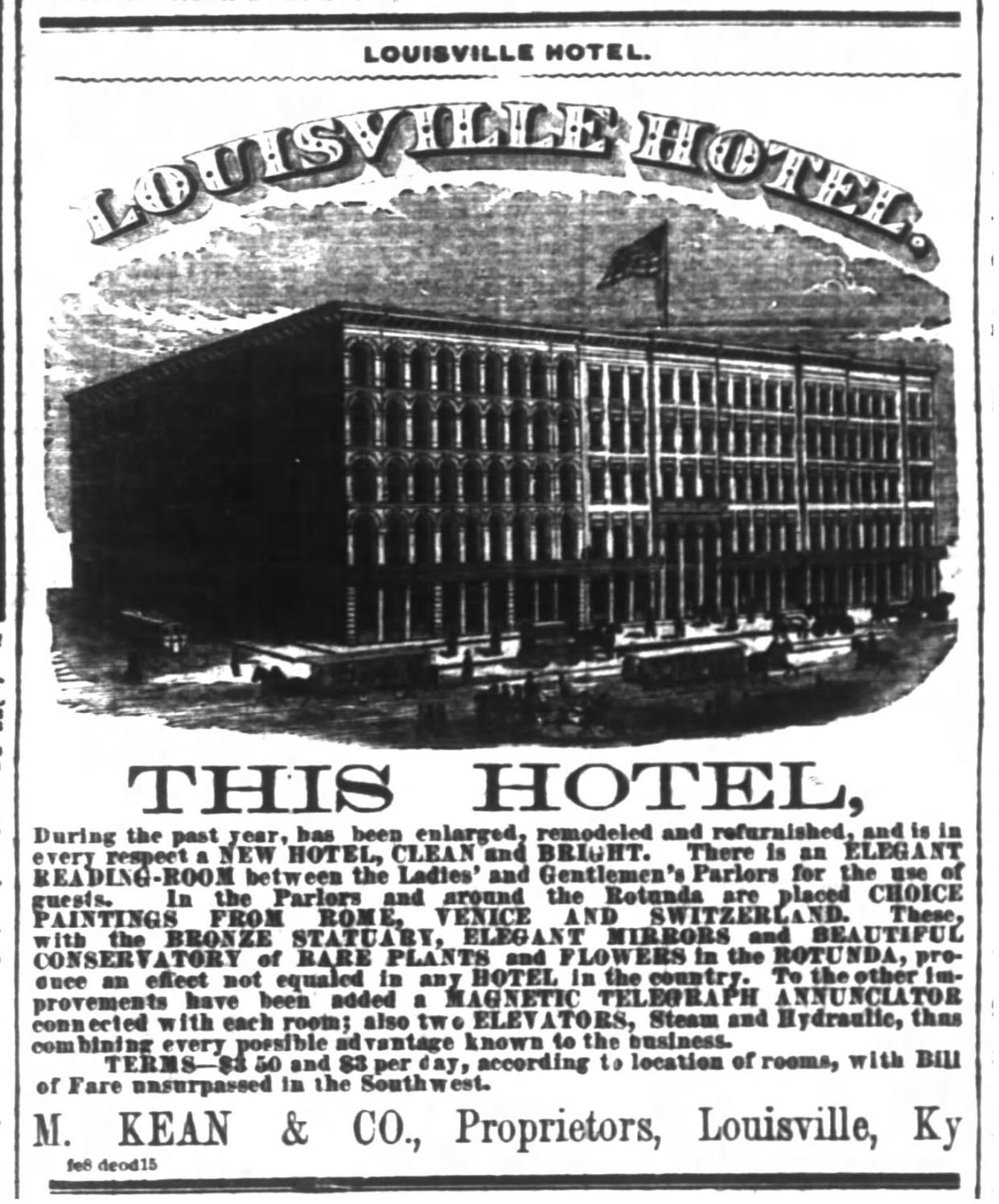 Many of the first Kentucky Derbygoers were likely from the commonwealth, but Louisville Hotel would have been were some of the out of town guests would have stayed. This ad appeared in the March 12, 1875 edition of The Courier Journal.