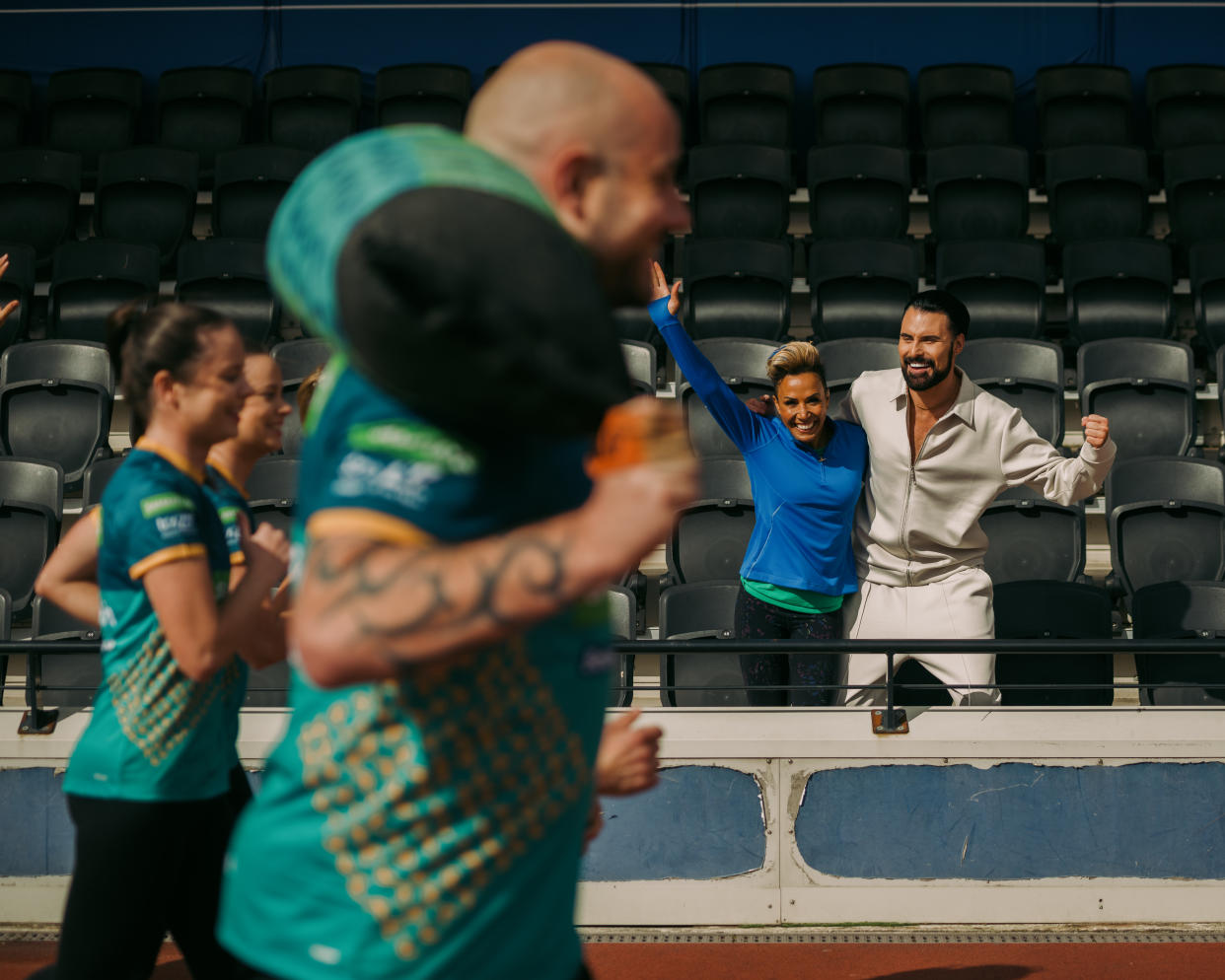 Rylan and Dame Kelly Holmes cheered on the runners (Samaritans/Chris O’Donovan/PA)