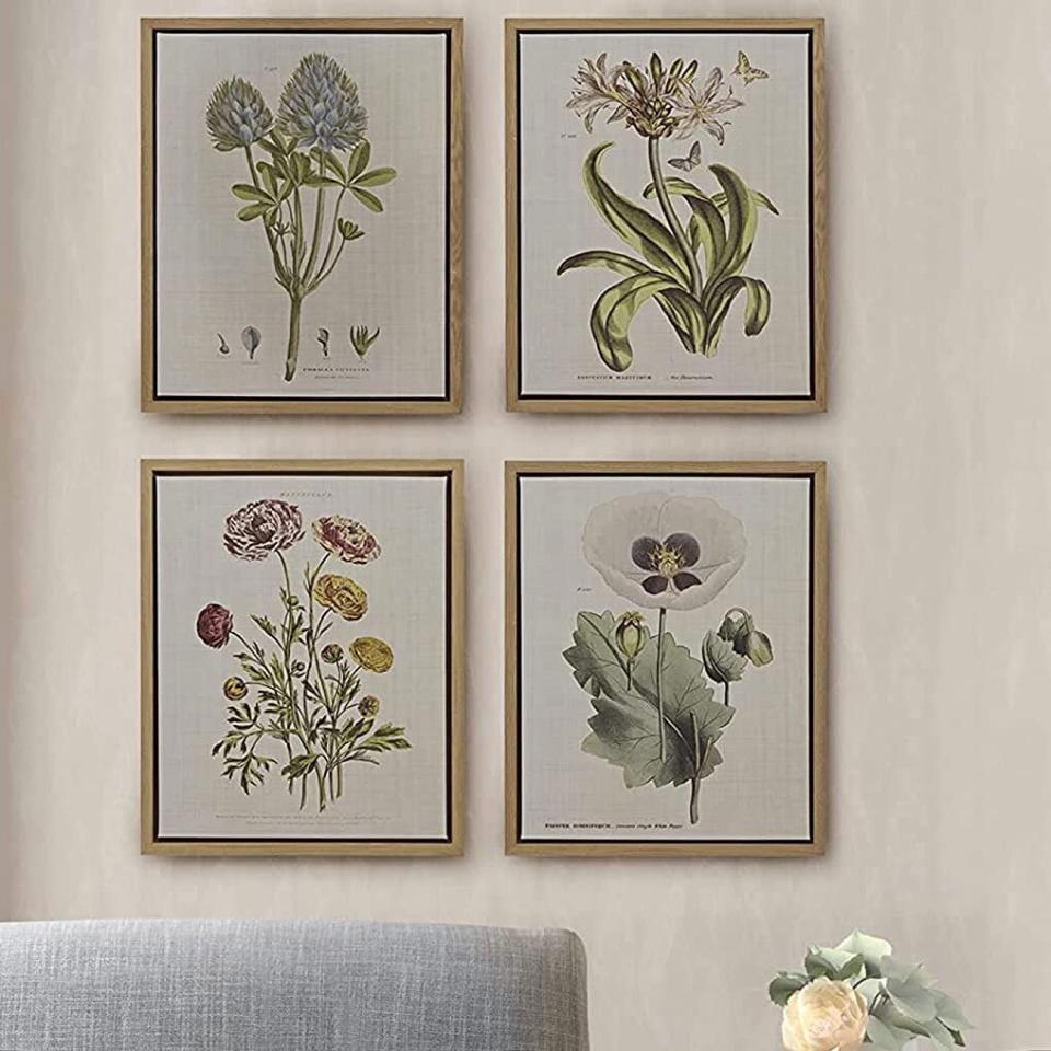Martha Stewart Herbal Botany Wall Art Living Room Decor - Floral Linen Canvas, Farmhouse Lifestyle Bathroom Decoration