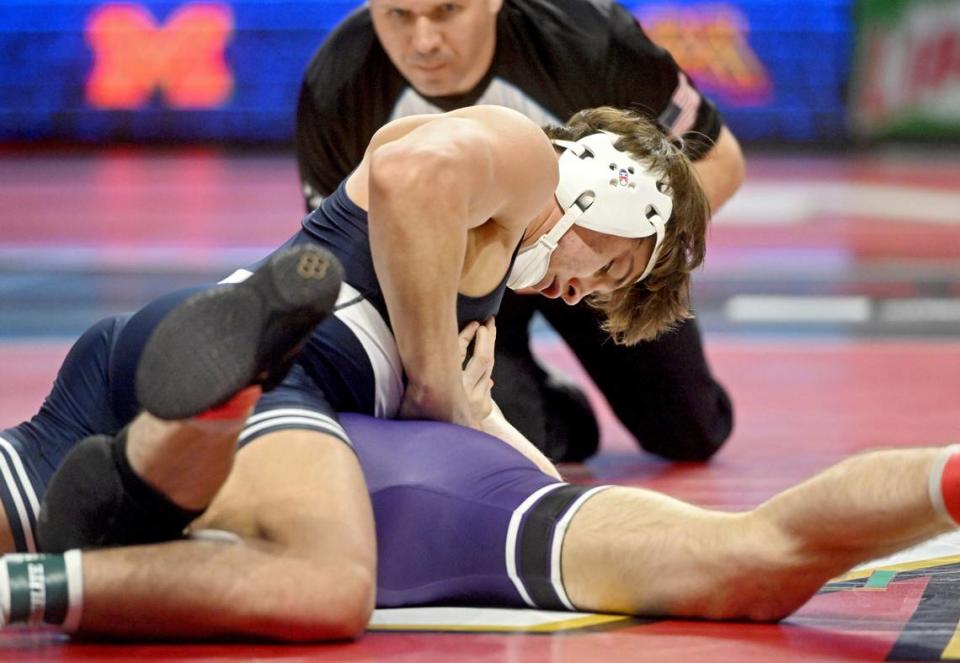 Penn State’s Tyler Kasak controls Northwestern’s Aiden Vandenbush in a 149 lb first round match of the Big Ten Wresting Championships at the Xfinity Center at the University of Maryland on Saturday, March 9, 2024. Abby Drey/adrey@centredaily.com