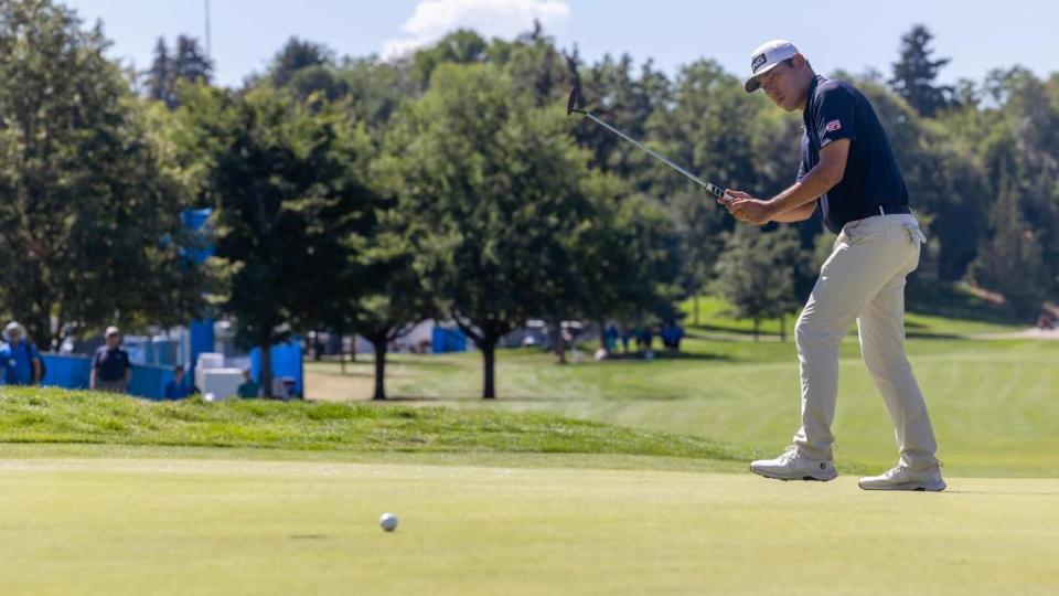 Golfer Chan Kim putts on No. 16 during the final round of the Albertsons Boise Open on Sunday.