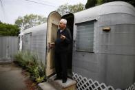 Bill Niederberger, 81, looks out from his trailer in which he has lived for over 30 years, in Village Trailer Park in Santa Monica, July 12, 2012.