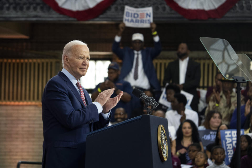 President Joe Biden speaks during a campaign event at Girard College, Wednesday, May 29, 2024, in Philadelphia.(AP Photo/Joe Lamberti)