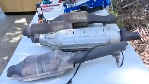 FILE -- An undated photo of catalytic converters. / Credit: CBS News