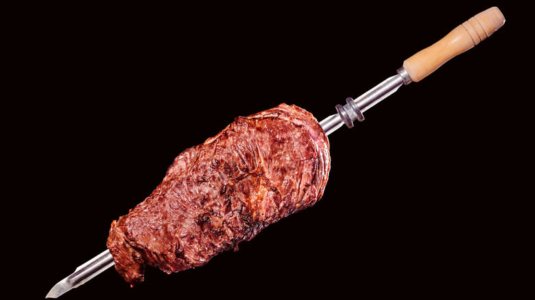 Brazilian flank steak on skewer