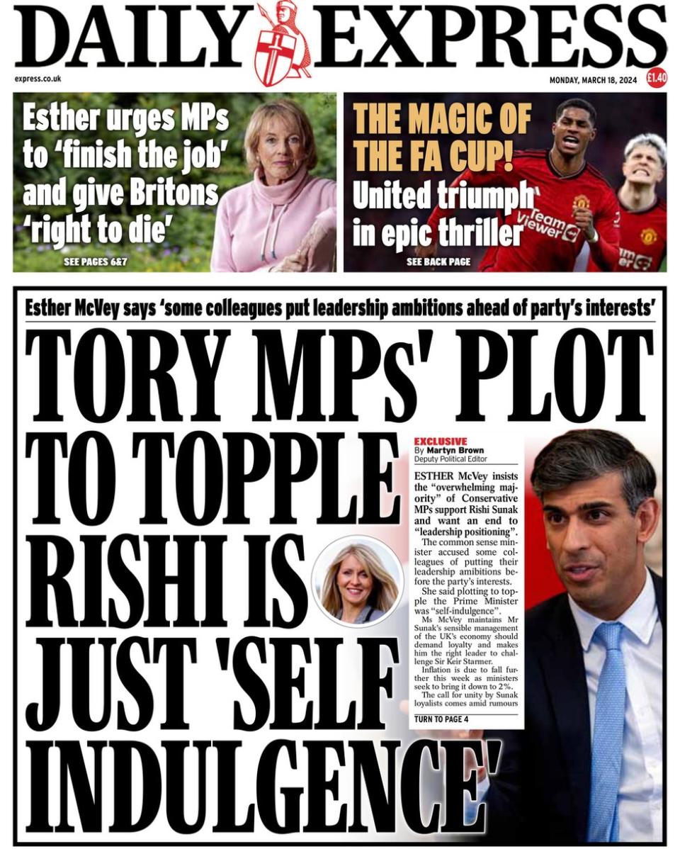 Daily Express: Tories plot to topple Rishi is just 'self indulgence'