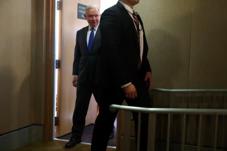 U.S. Attorney General Jeff Sessions arrives for a news conference to announce a nation-wide health care fraud and opioid enforcement action, at the Justice Department in Washington, U.S. June 28, 2018. REUTERS/Jonathan Ernst