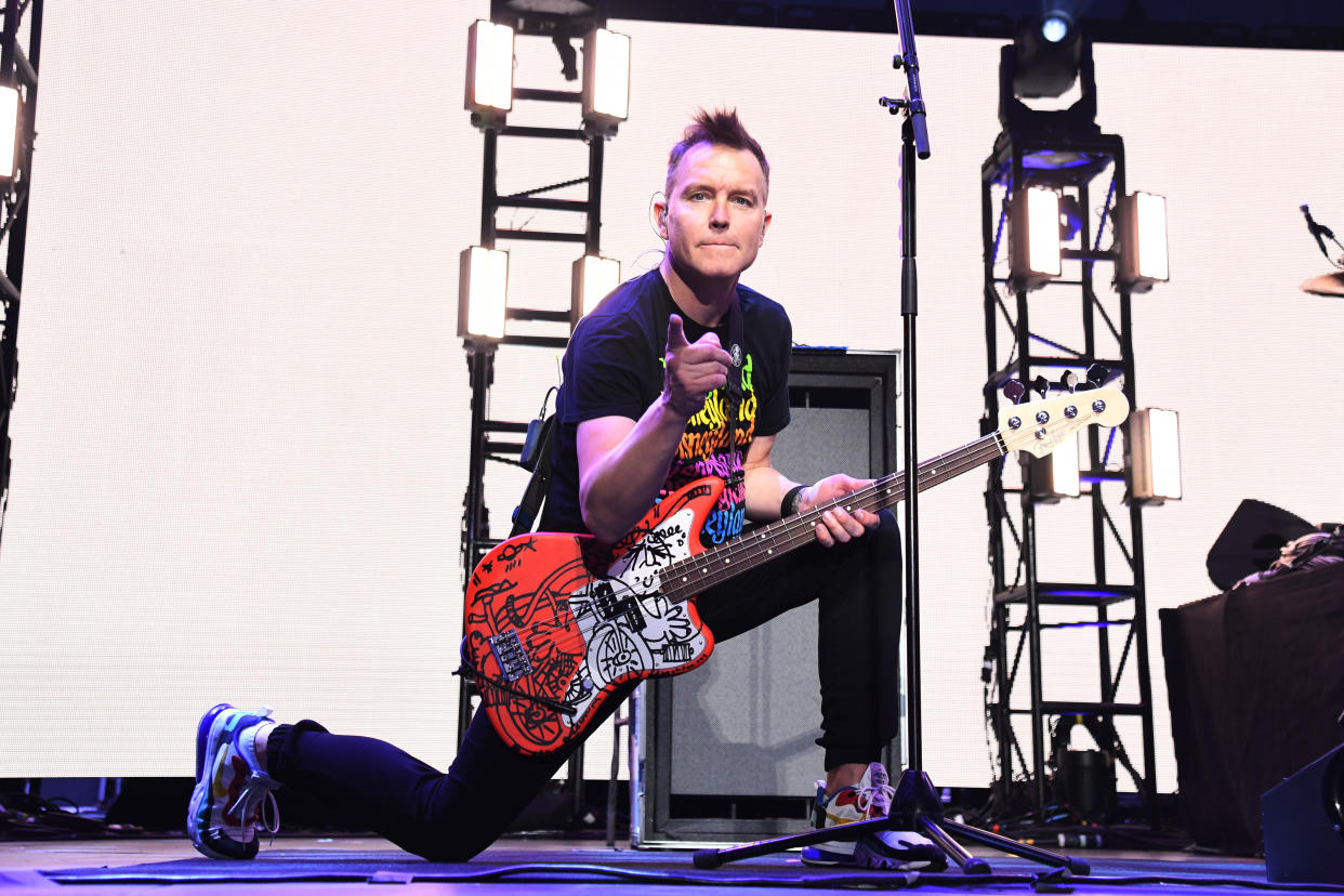 INGLEWOOD, CALIFORNIA - JANUARY 18: (FOR EDITORIAL USE ONLY) Mark Hoppus of blink-182 performs onstage at the 2020 iHeartRadio ALTer EGO at The Forum on January 18, 2020 in Inglewood, California. (Photo by Kevin Mazur/Getty Images for iHeartMedia)