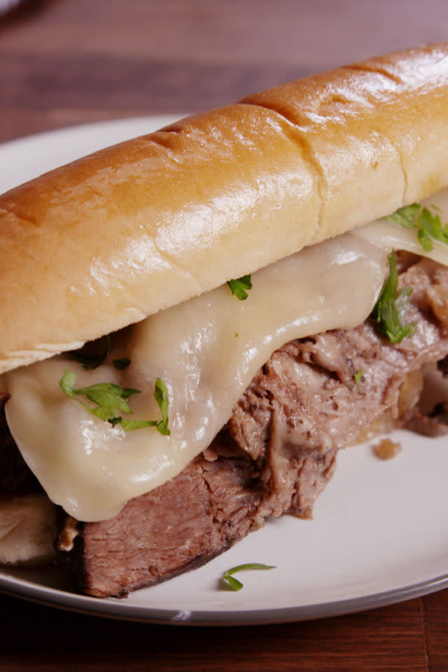 <p>Slow cooked for hours, this French dip is tender AF.</p><p>Get the recipe from <a rel="nofollow noopener" href="http://www.delish.com/cooking/recipe-ideas/recipes/a49346/slow-cooker-french-dip-recipe/" target="_blank" data-ylk="slk:Delish;elm:context_link;itc:0;sec:content-canvas" class="link ">Delish</a>.</p>