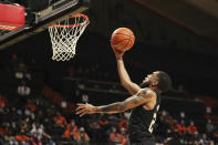 Washington's Terrell Brown Jr. (23) drives to the basket against Oregon State during the second half of an NCAA college basketball game Thursday, Jan. 20, 2022, in Corvallis, Ore. Washington won 82-72. (AP Photo/Amanda Loman)