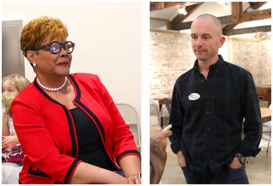 Cynthia Moore Chestnut, left, and Matt Howland, right, are the candidates in the Tuesday run-off election for the At-large B seat on the Gainesville City Commission.  [Brad McClenny/The Gainesville Sun]