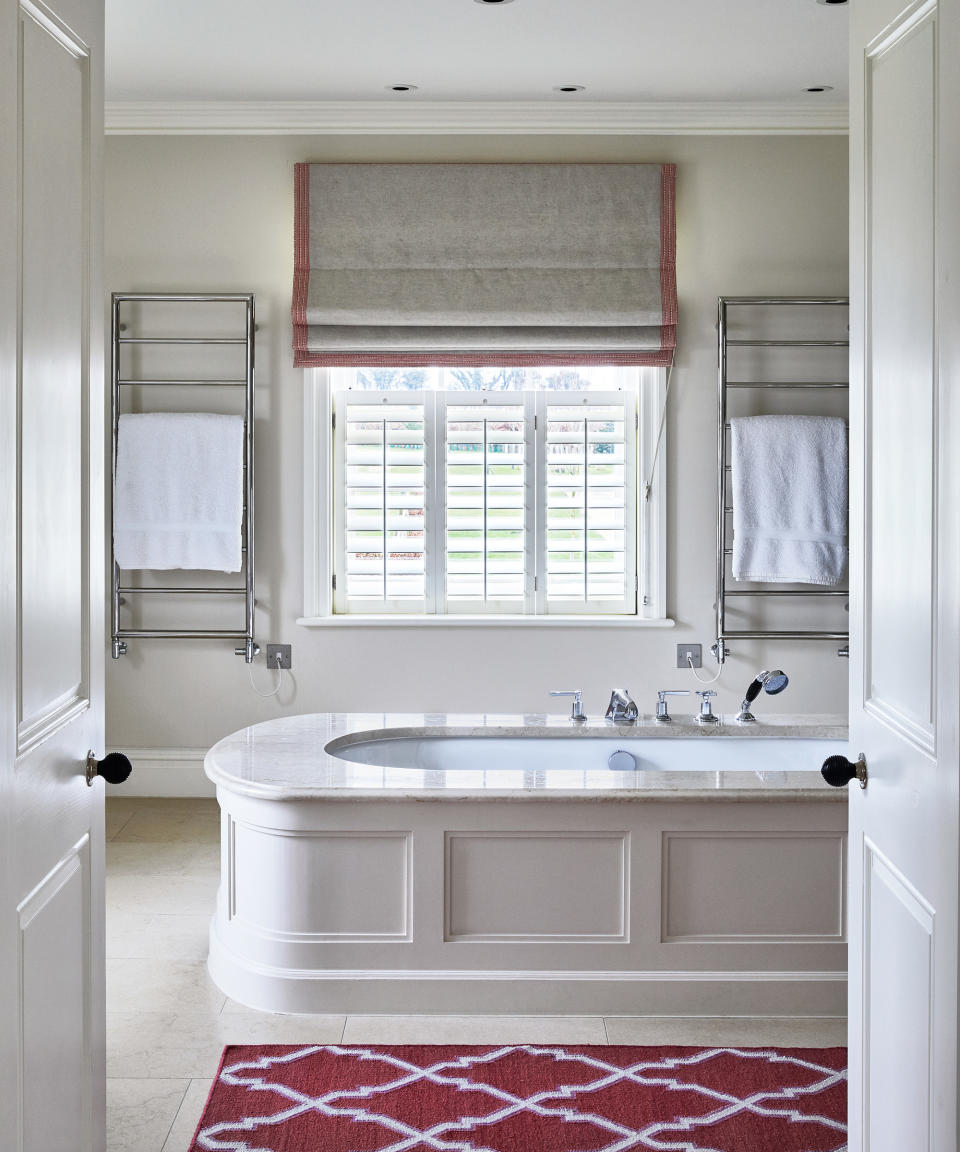 <p> There is no need to dramatically change your style; in fact a neutral background can be the perfect base for bringing color into a bathroom.  </p> <p> A bold bath mat is a simple and affordable way to add color to your scheme in an instant and can be changed to fit current bathroom trends or, if you simply change your mind.  </p>