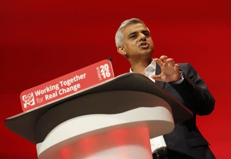 Mayor of London Sadiq Khan speaks during the third day of the Labour Party conference in Liverpool, Britain, September 27, 2016. REUTERS/Darren Staples