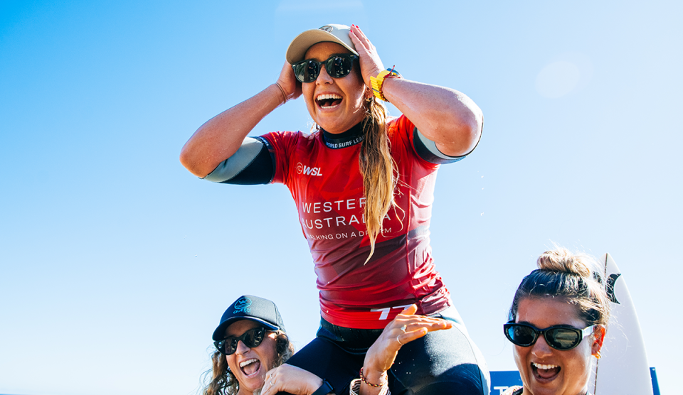 Gabriela Bryan moments after landing her first ever CT win. Photo: WSL