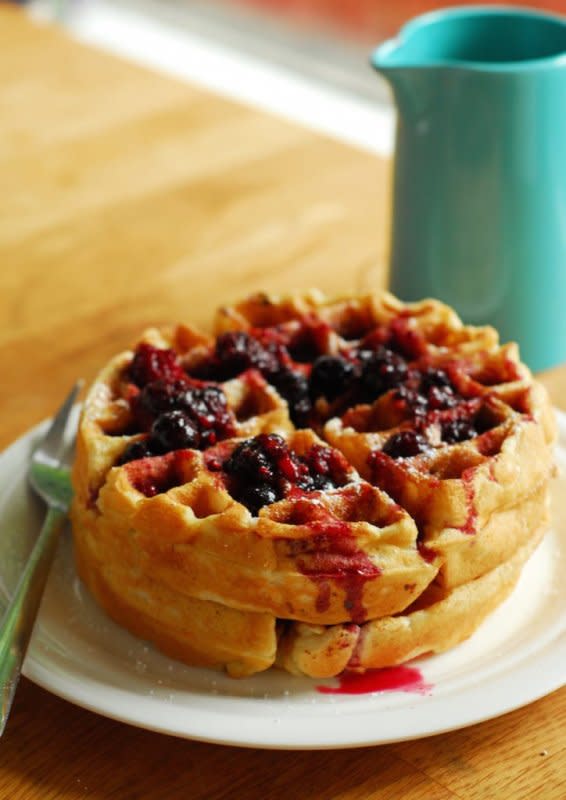 <p>A Duck's Oven</p><p>Let’s be honest here: this recipe was mostly an excuse to find a way to eat cheesecake for breakfast. </p><p><strong>Get The Recipe: <a href="https://aducksoven.com/recipes/cheesecake-stuffed-waffles-berry-syrup/" rel="nofollow noopener" target="_blank" data-ylk="slk:Cheesecake Stuffed Waffles;elm:context_link;itc:0;sec:content-canvas" class="link ">Cheesecake Stuffed Waffles</a></strong></p>