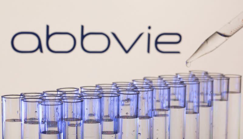 FILE PHOTO: Test tubes are seen in front of a displayed Abbvie logo in this illustration