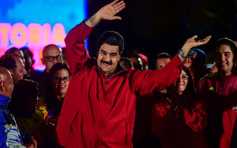 Venezuelan president Nicolas Maduro celebrates the results of "Constituent Assembly", in Caracas, on July 31 - Credit: AFP